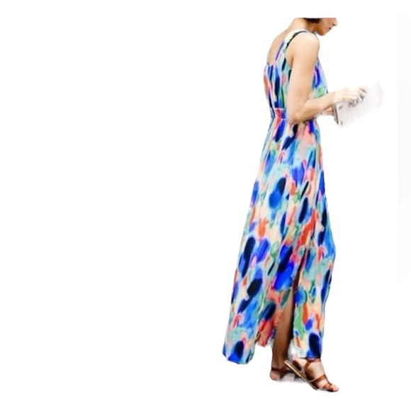 Maeve by Anthropologie Women's Size 2 Aloisia Watercolor Silk Flowy Maxi Dress - Picture 2 of 16